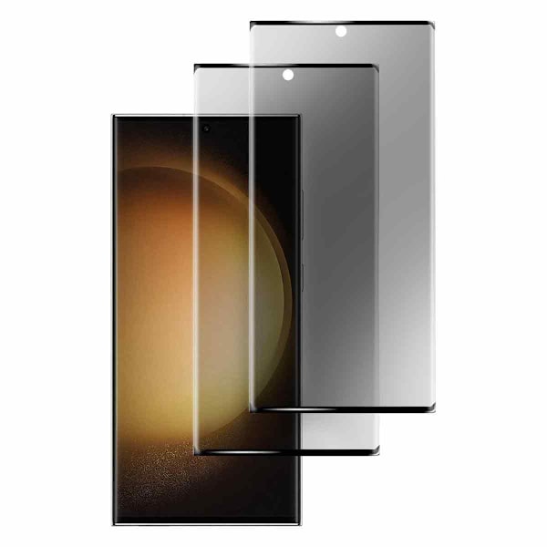 2-PAK SKALO Samsung Galaxy S23 Ultra Privacy Skærmbeskytter Hærdet Glas - Sort Sort