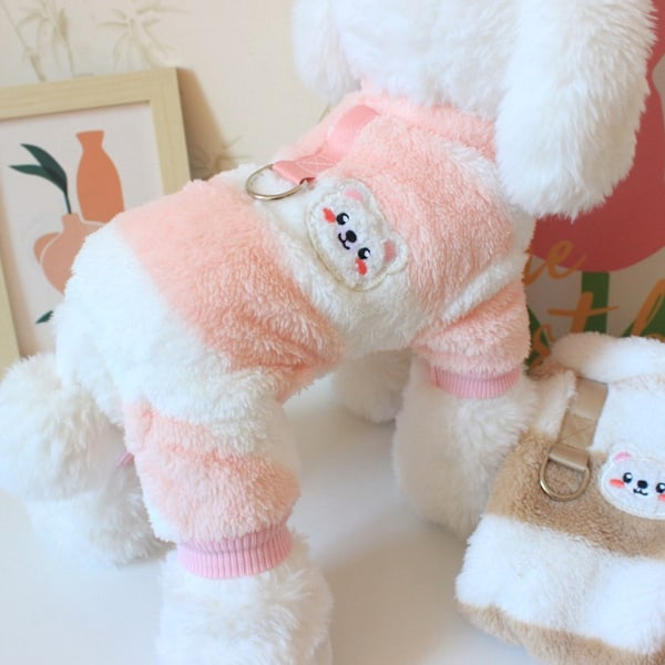 Hundepyjamas til små hunde, vinterhundetrøje med snorring, fleece dyreklæder, sød hundedragt (pink)