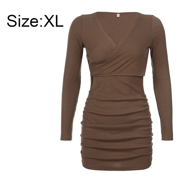Kvinners Wrap V-hals Langærmet Elegant Bodycon Rynket Cocktail Party Minikjole