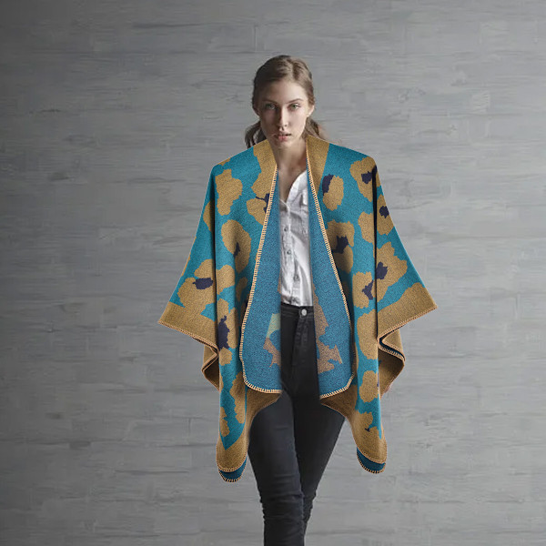 1 Efterårs/vinter leopard print kappe tørklæde imitation cashmere split kappe tørklæde