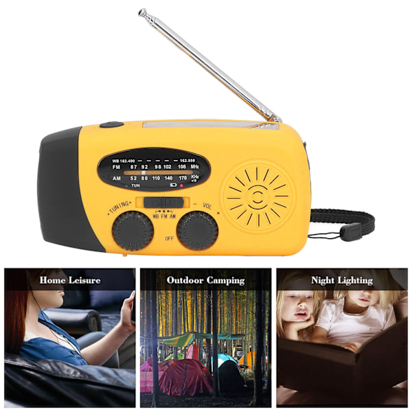 Håndsveiv Solradio Multifunksjonell Nødradio LED Radio med Lommelykt for Utendørs Camping Orange America