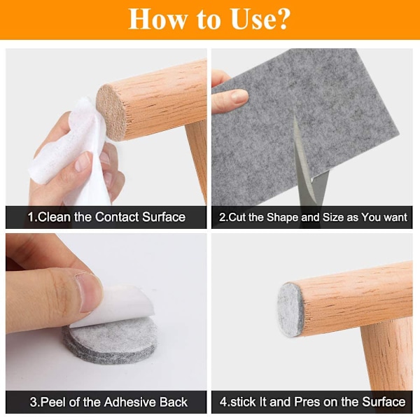 3 rullar självhäftande filt för möbler (100cm * 10cm + 100cm * 5cm + 100cm * 2cm) Klipp ut valfri form, starkt självhäftande glidmatta, för stolar,