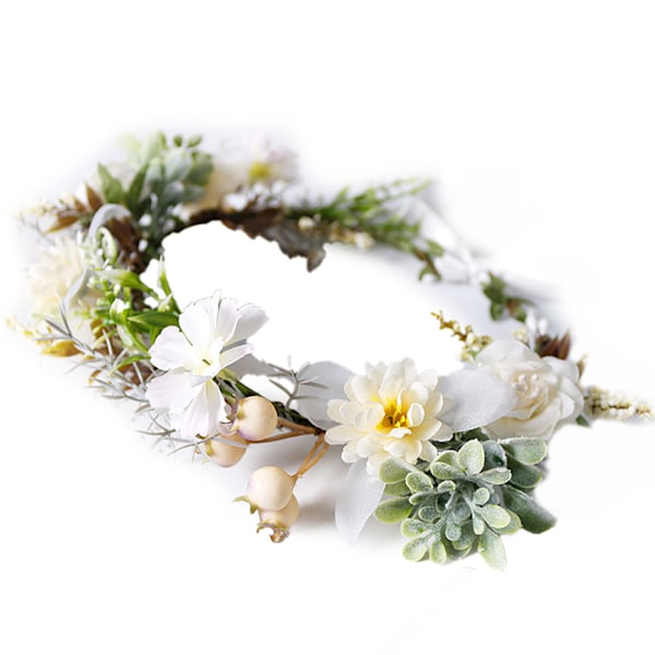Boho Blomsterdiadem Hårkrans Blomstergirlang Krona Halo Huvudbonad med Band Bröllop Festival Fest