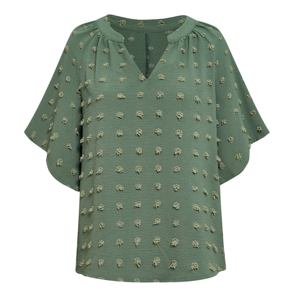Bluser til kvinder med korte ærmer, V-hals og pomponer i chiffon - Sexy og afslappet