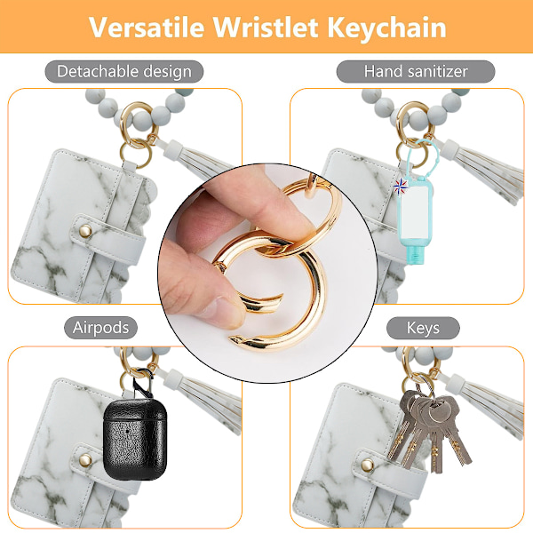 Armbandspenna med nyckelring, Silikonpärlor, Knyte, Kortficka, Nyckelringar för Kvinnor