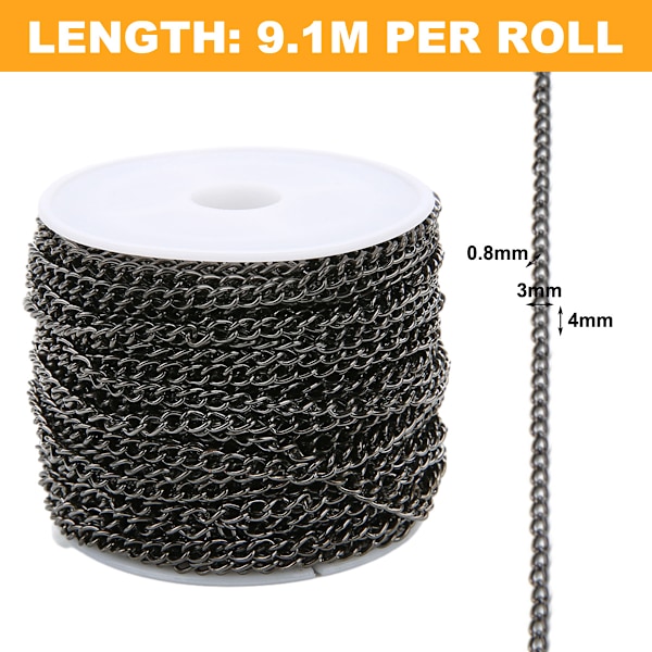 20 Yards Farverige Twisted Kabel, Smykkekæder til DIY Smykkefremstilling, Halskæde Kædeled med Spol 3 x 4mm