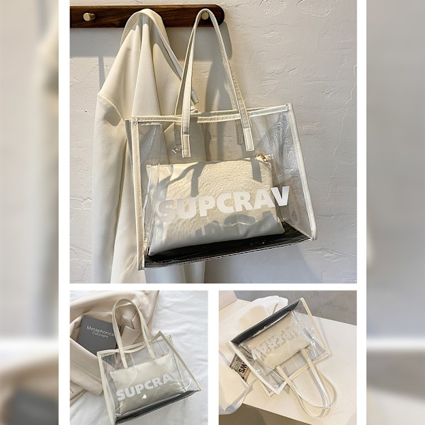 Candy Color 2-i-1 Kjedeveske Klar Håndveske Transparent Tote Vesker for Kvinner