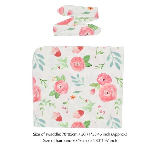Super Mjuk Blomma Mönster Nyfödd Babyfilt Wrap Swaddle Sovsäck med Hårsnodde (#4)