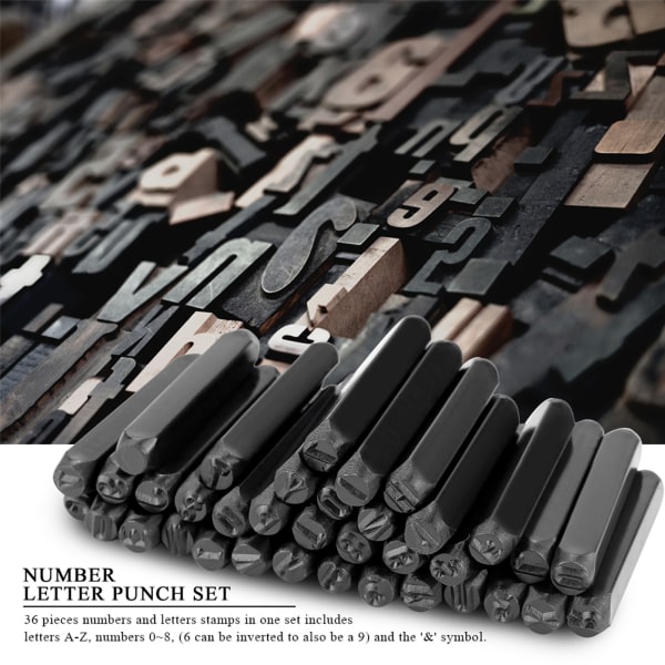 36st 6mm kolstål nummer/versaler Stämpel Punch Set