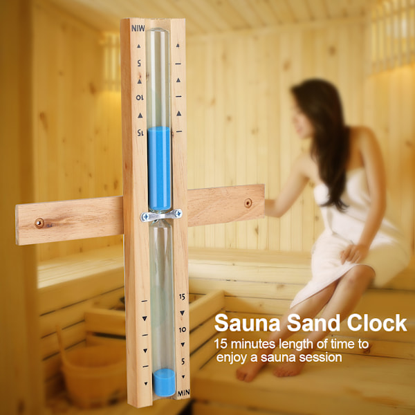 15 Minutters Sauna-Tidsglas Sandur Timer Væghængt Træ Timeglas Blå