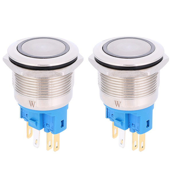 2 st 22mm DC3-6V Ring 6-polig återställningsknapp med IP65 skyddsklass Vit