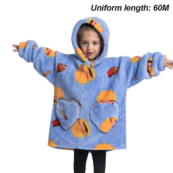 Plush Hoodie för Barn 2-6 ÅR Bärbar Huvad Tröja Bekväm Varm Pläd med Fickor