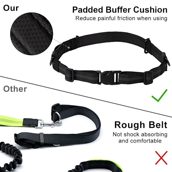 Hundskoppel, Uppgraderat handsfree hundkoppel med två bungees, Långt nylon hundkoppel med justerbart midjebälte för löpning