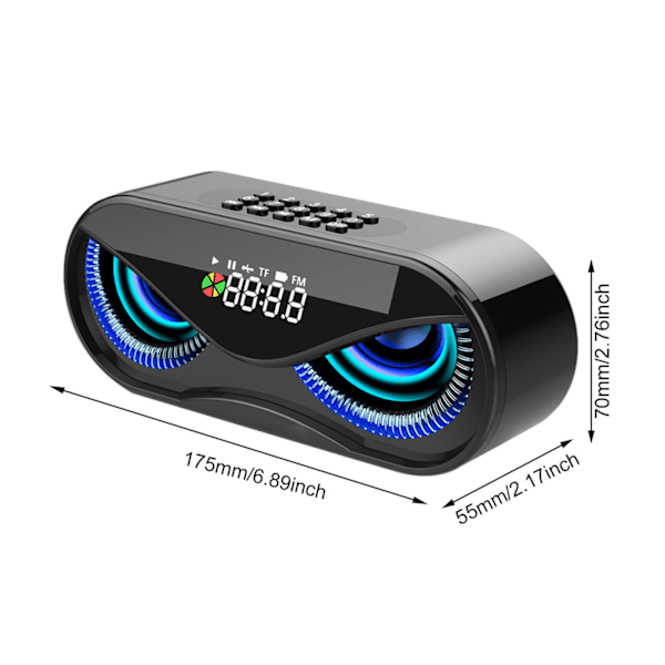 ABS Multifunktionsväckarklocka Bluetooth-högtalare Röstmeddelande Samtalsfunktion Oberoende Membran Blinkande Färgrik Ljus Högtalarlåda Svart