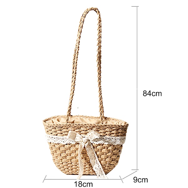 Kvinders Stro Halm Strand Tote Taske Sommer Håndvævede Tasker Skuldertaske Håndtag Strand Håndtasker med Sød Blonder Bue
