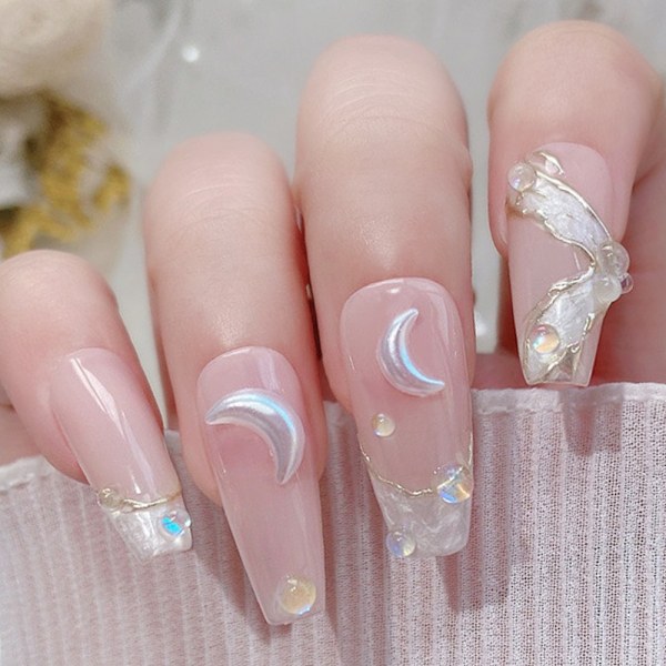 1200 st vita nageldekorationer Platta baksida Måne/Ovalformade 3D nageldekorationer Material Dekorationer