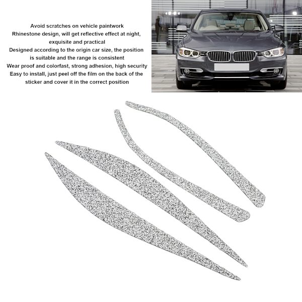 4 stk Rhinestone Bilfrontlys Øyenbryn Øyelokk Dekk Klistremerke Bakspeil Stripe Erstatning for 3-serie F30