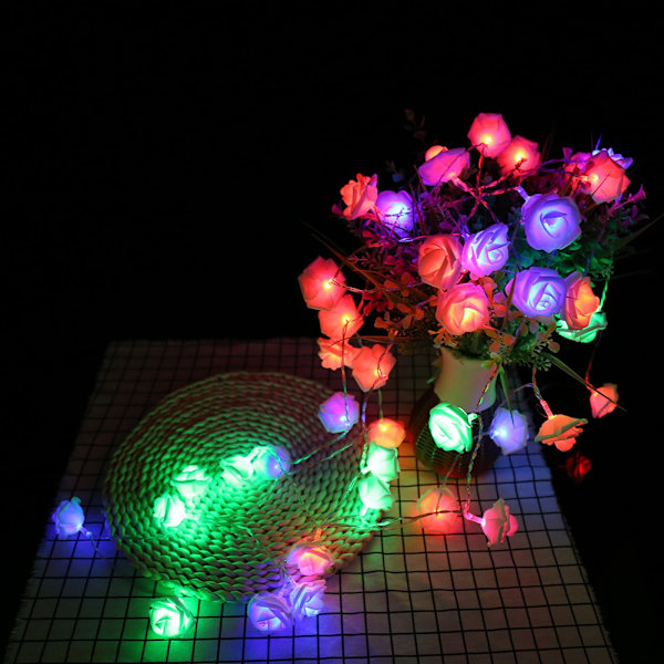 LED Roseblomst Lyslenke Julebryllup Fest Hagedekorasjon (Blandet Farge 5m)
