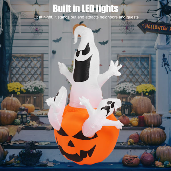 Halloween Oppblåsbar Tre Hvite Spøkelser med LED Lys 6FT Halloween Oppblåsbar Gresskar Spøkelse Hagedekorasjon for Utendørs Hageplen 100 til 240V EU-kontakt