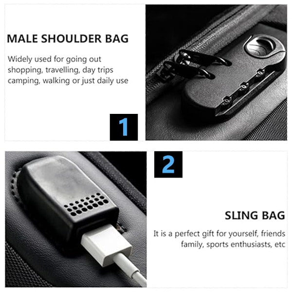 Tyverisikker messengerbag med stor kapasitet, sportslig en-skulder messengerbag for menn