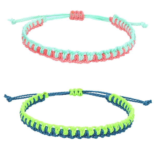 2 st Tvåfärgad vävd handrep Armband för kvinnor män pojkar flickor, justerbart vävt rep Armband