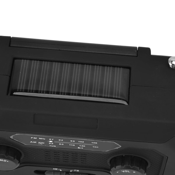 Håndsveiv Nød Væradio AM/FM Bytte Batteriindikator Lommelykt Solcelle Power Bank for Utendørs Camping Svart EU Versjon