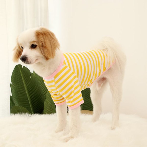 4-delt sommerhundetøj kæledyrstøj hund stribet rund hals T-shirt