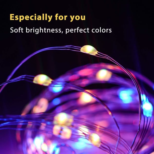 Fairy String Lights Batteridriven & USB Plug-in 33Ft 100 lysdioder 16 färgskiftande lampor och 8 lampor läge Fjärrkontroll Vattentät 3AA case,
