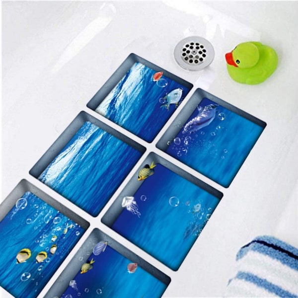 Bath Treads Stickers Beach Pattern Square 3D Adhesive Anti Slip