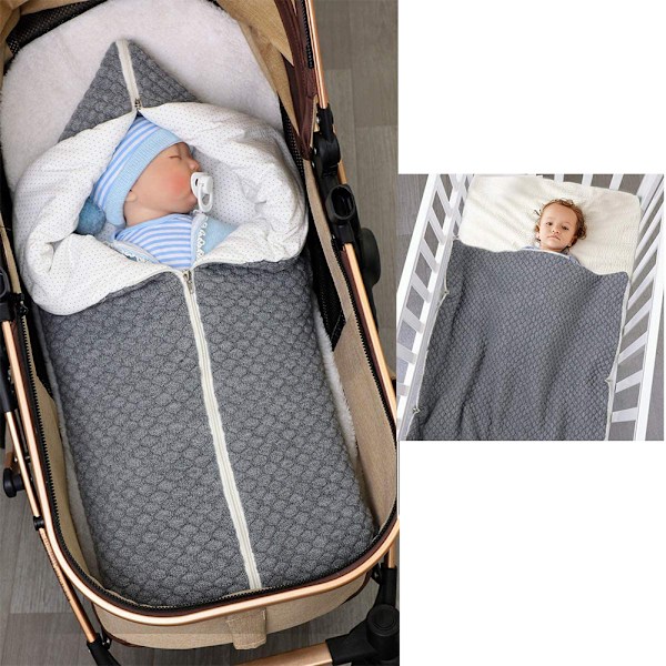 1 st Babyfilt i Fleecefodrad Bärbar Spädbarnsstickad Vagnnappfilt Plus Bomull, Nyfödd Tjock Mjuk Varm Sovsäck