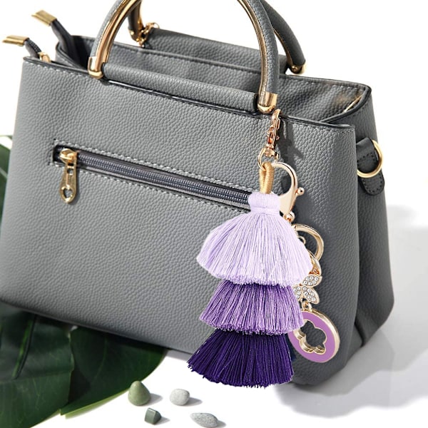2 stk. Kvinders Farverige Tassels og Legering Blomst Charm Nøglering Bil Nøglering Holder Taske Tegnebog Pung
