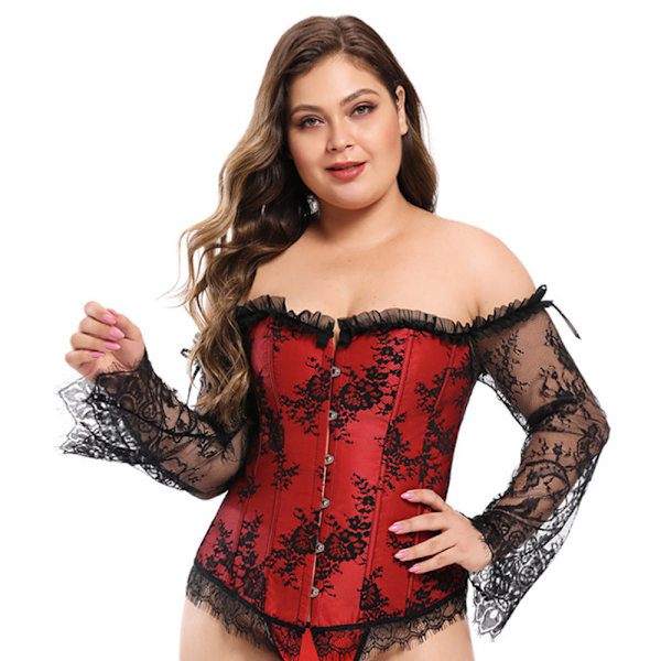 Naisten korsetit Bustier Top Gothic Sexy Olkapäähihnoilla - Punainen