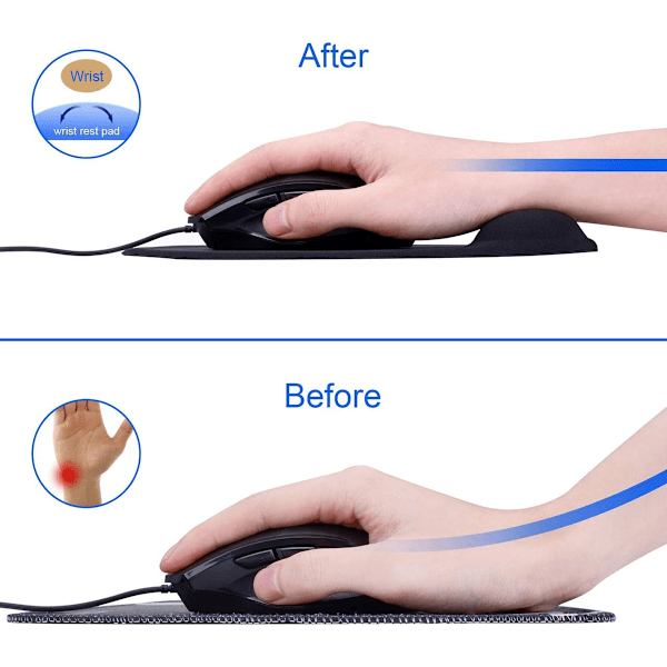 Musematte. Håndleddstøtte, ergonomisk musematte, gel-musematte, spillmusematte med håndleddstøtte
