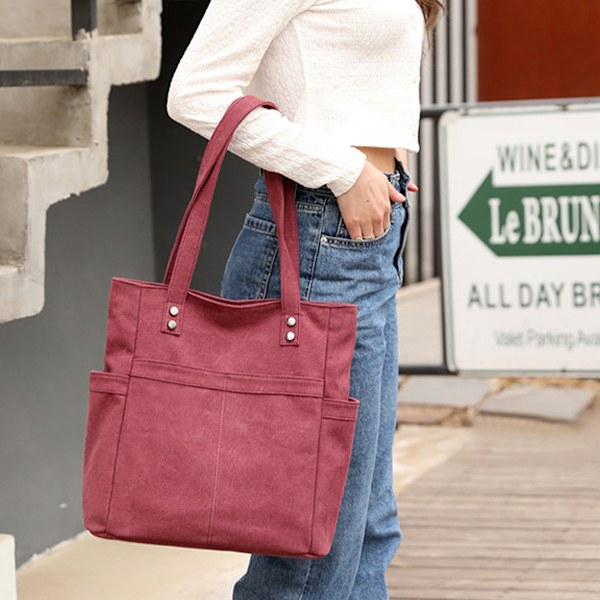 Kvinners Laptop Tote Bag Canvas Håndveske Skulderveske Klut Ensfarget Kvinneveske med Canvas Kvinneveske