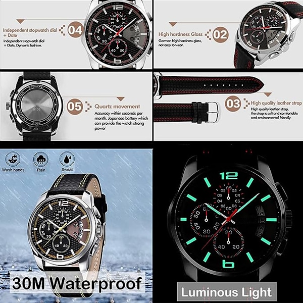 Herrar Klockor Läderband Sport Mode Klänning Casual Analog Kvarts Chronograph Fader Presenter Armbandsur, Urtavla diameter 46mm