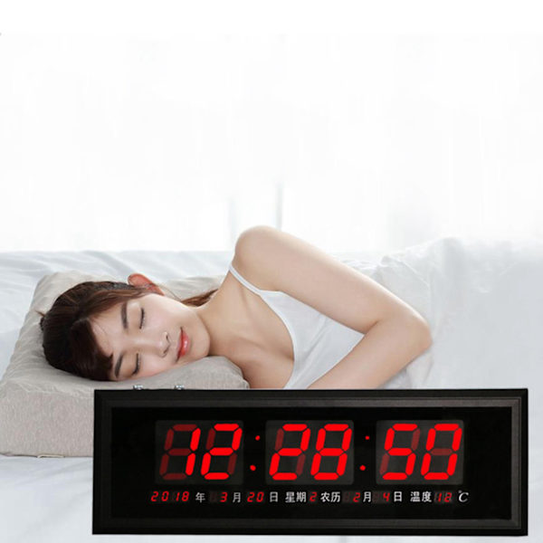 Stor LED Digital Klok Firkantet Veggklokke Alarmklokke Kalender 12/24H Timer BT