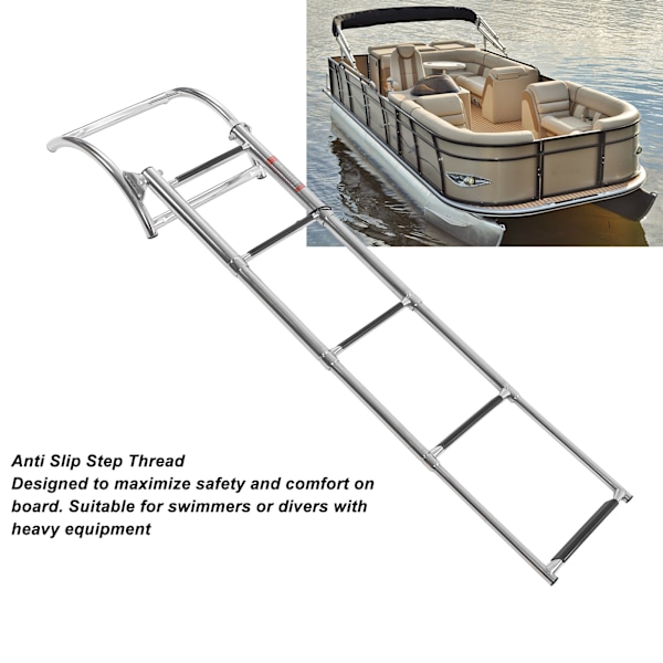 Bådstige med 4 trin, 316 rustfrit stål, poleret finish, foldbar dæksstige til sejlbåde, marinefartøjer, swimmingpool