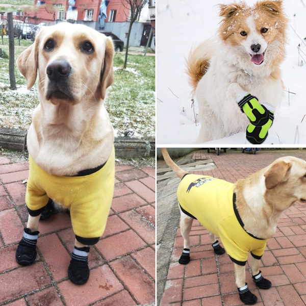 Vandafvisende Hunde-Sko, Potebeskyttere med Refleks og Justerbare Remme og Slidstærke Såler, 4 stk.