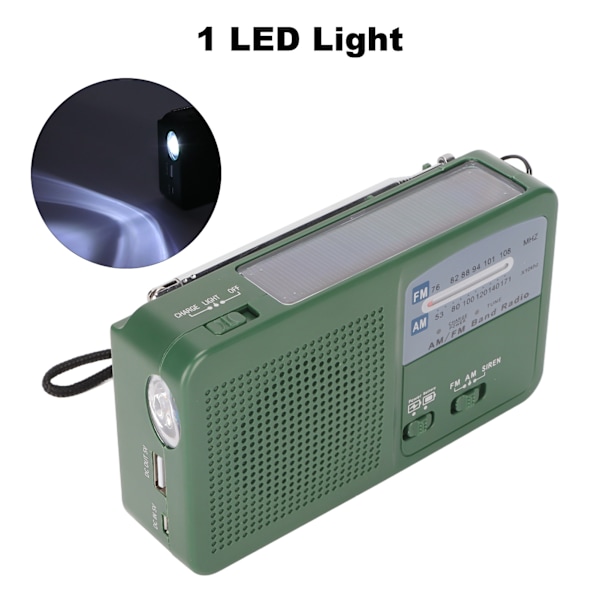 Solcellsdriven Handvev-ficklampa Radio 1LED Multifunktionell Bärbar Nödradio Ficklampa