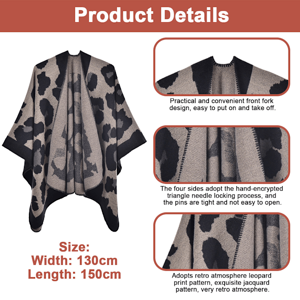 1 Efterårs/vinter leopard print kappe tørklæde imitation cashmere split kappe tørklæde