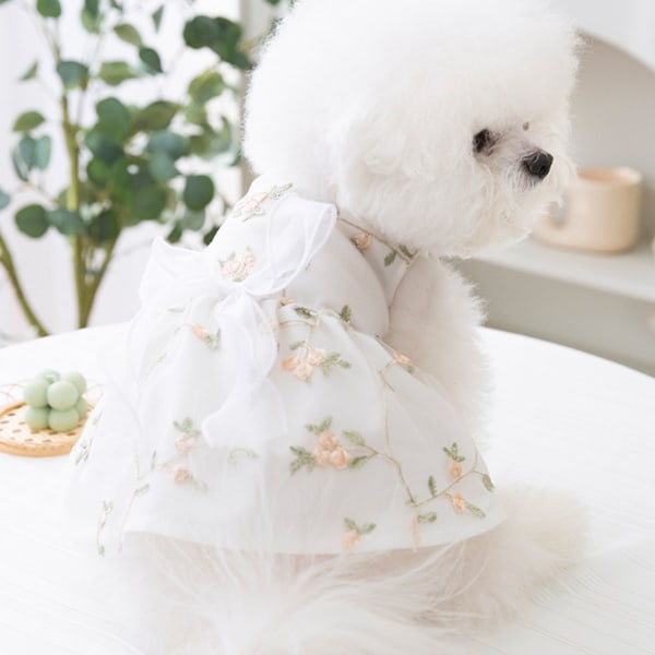 Hundekjole Hundeprinsesse Kjole Antrekk Valpehund Skjørt Blonder Skinnende Broderte Sløyfe Kjæledyrklær Jente for Bryllup Bursdagsfest Katt Klær