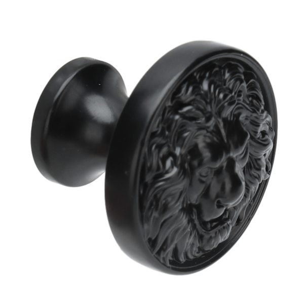4-pakks Lion Head Dørhåndtak i Sinklegering - Moderne Antikk Tegneserie Solid Skuffeknapp Sirkulær Enkelt Hull Spenne Hånd399 Lion Head Svart