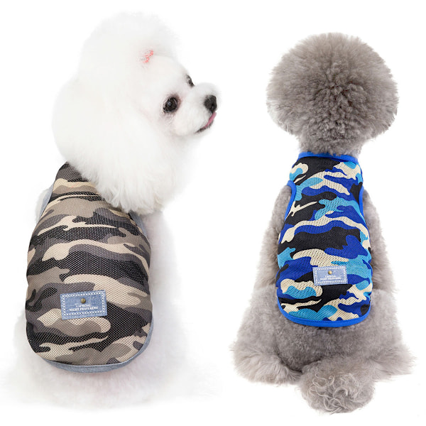 Hundtröjor Väst Bomull T-shirt, Ärmlös Stretchig Husdjurskläder, 2-pack Valp Tank Top Katt Tee (Blå+Grön)