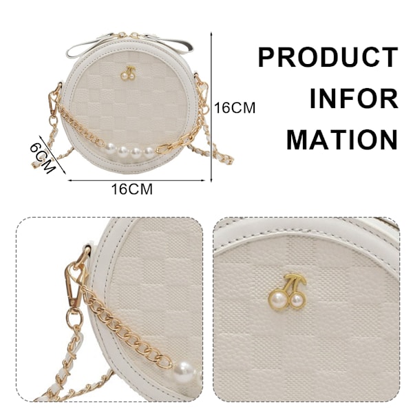 Liten Söt Crossbody Väska för Kvinnor Rund Plånbok, Läder Axelväska Topp Blixtlås, 16*16*6cm
