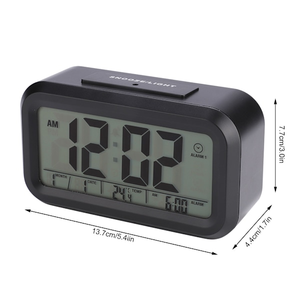 Smart Natlampe Alarmur Digital Snooze Elektronisk Stor Tid Temperatur Display