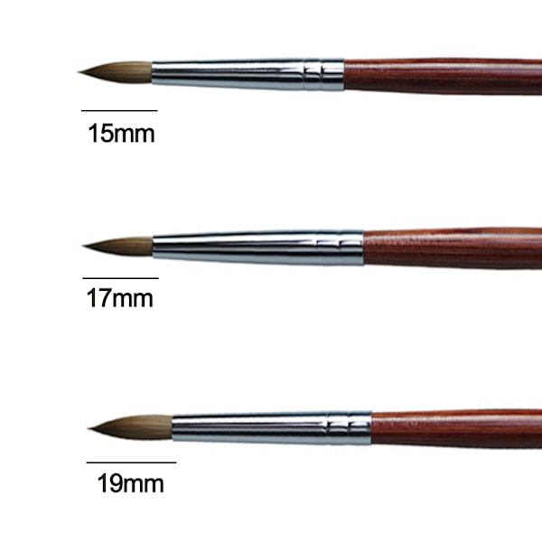 3-pack nagelborste-set, Kolinsky akrylnaglarborstar för akrylapplikation, nagelförlängning för salong DIY