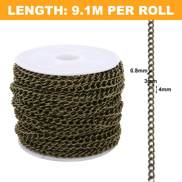 20 Yards Farverige Twisted Kabel, Smykkekæder til DIY Smykkefremstilling, Halskæde Kædeled med Spol 3 x 4mm
