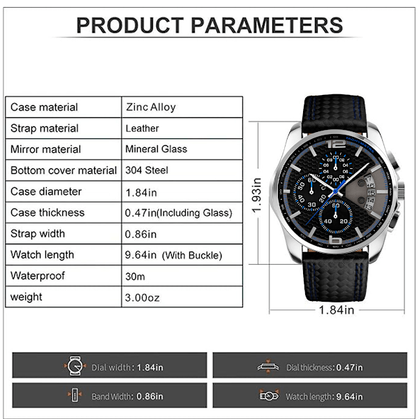 Herrar Klockor Läderband Sport Mode Klänning Casual Analog Kvarts Chronograph Fader Presenter Armbandsur, Urtavla diameter 46mm