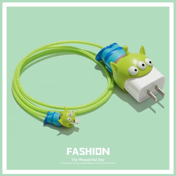 Mobile Charger Protection Cartoon Plastic Anti-Break Data Cable Protective Case for IPhone 12 13 Green_tfrf[TT]