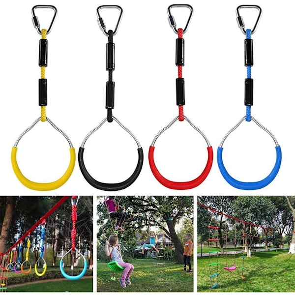 Färgglada Svingringar för Gymnastik - 4-pack Utomhus Lekset & Lekplatsutrustning för Ninja-bana, Apa Ring, Klätterring, Hinderringar